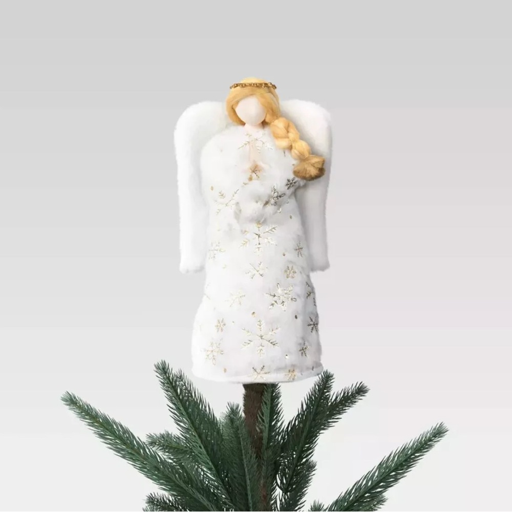 11.25" Plush Angel with Snowflake Dress Christmas Tree Topper - Wondershop